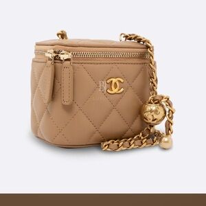 Chanel Beige Quilted Mini Bag with Gold Accents